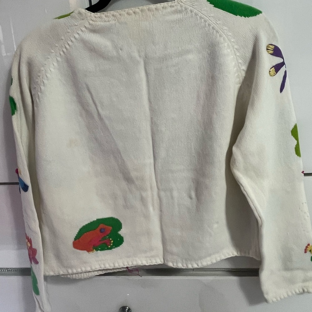 Michael Simon Vintage Hand knit Beaded FROG Butterfly Cardigan Sweater Rare - Picture 4 of 4